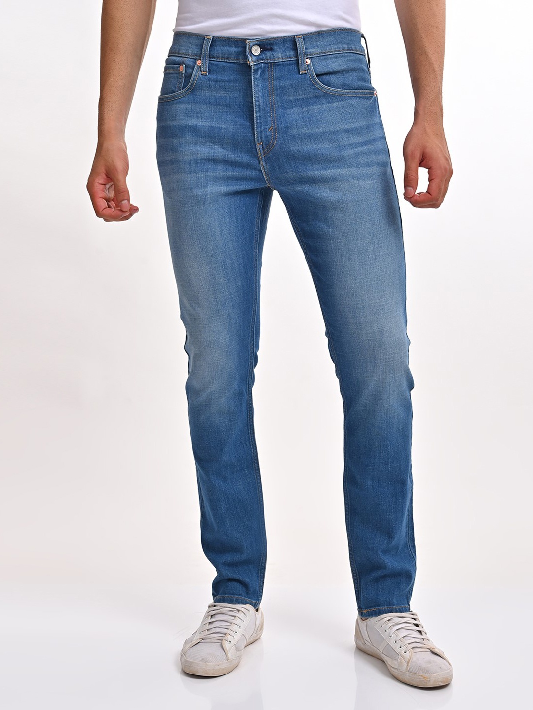 Levis Men 512 Indigo Slim Tapered Fit Low-Rise Heavy Fade Stretchable Jeans, Blue