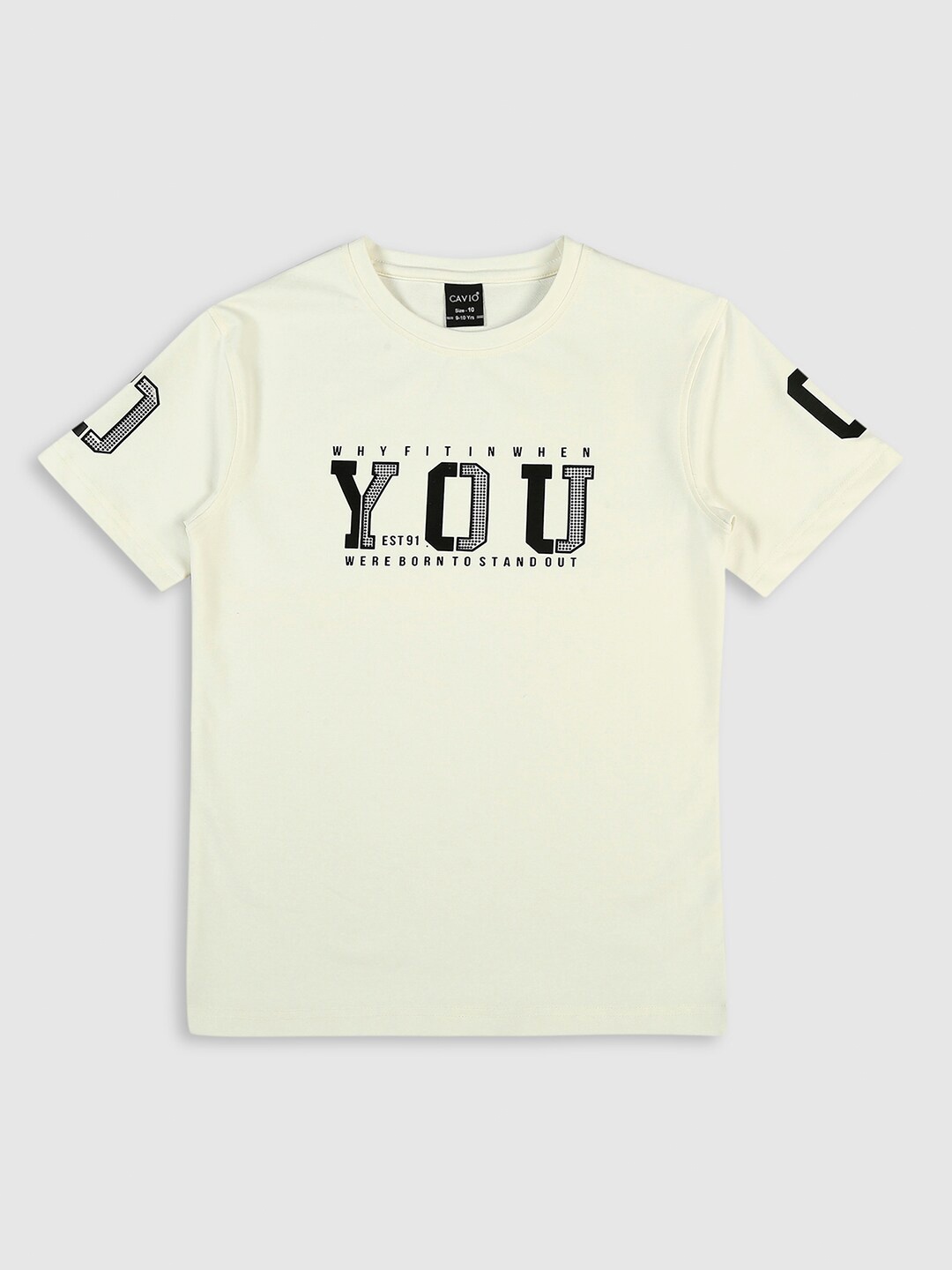 

CAVIO Boys Typography Print Round Neck Cotton T-shirt, White