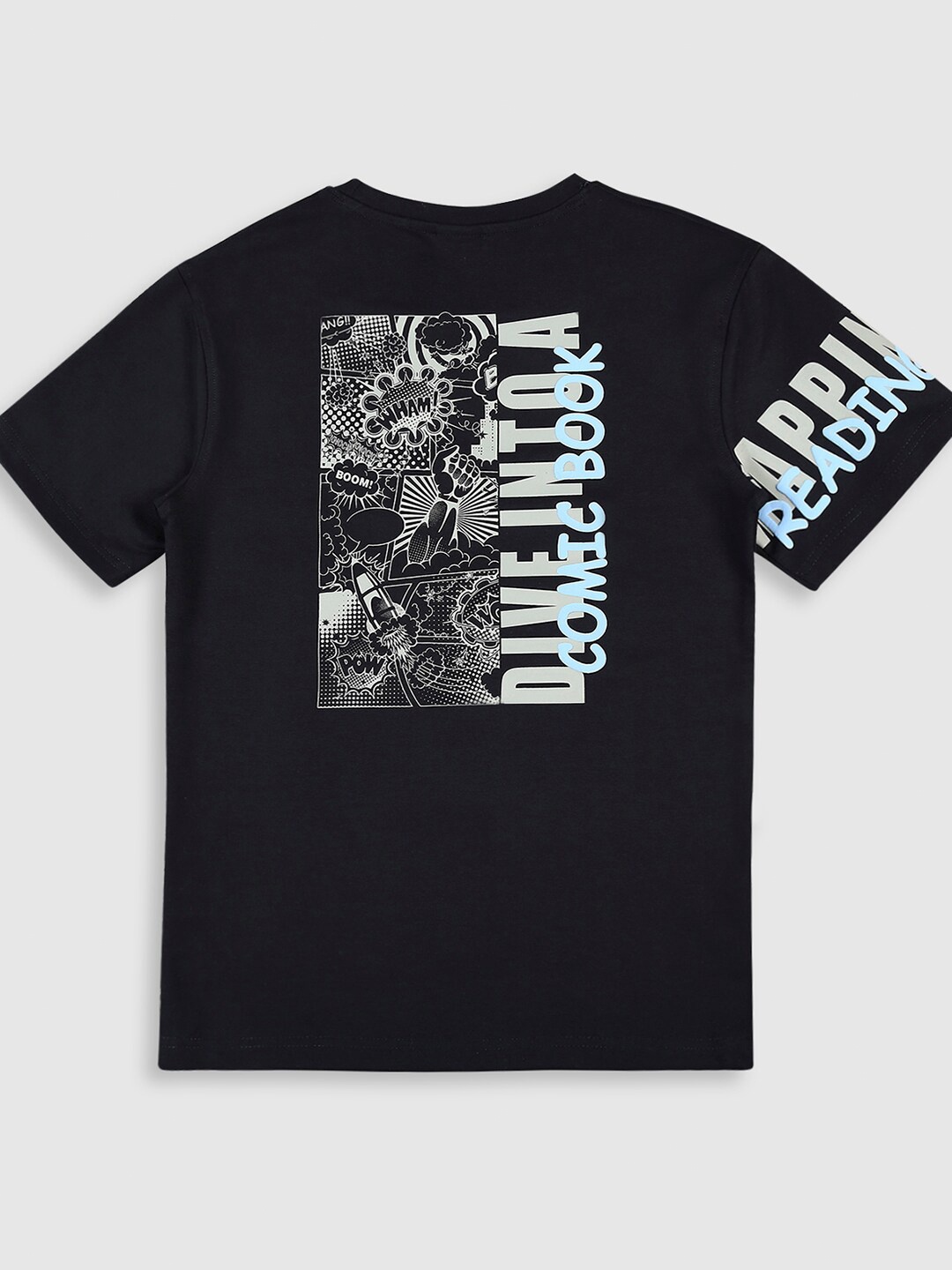 

CAVIO Boys Typography Printed Cotton T-shirt, Navy blue