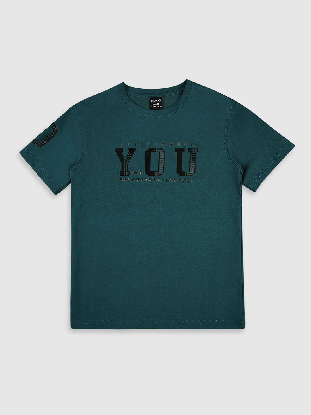 

CAVIO Boys Typography Printed Round Neck Cotton T-shirt, Turquoise blue