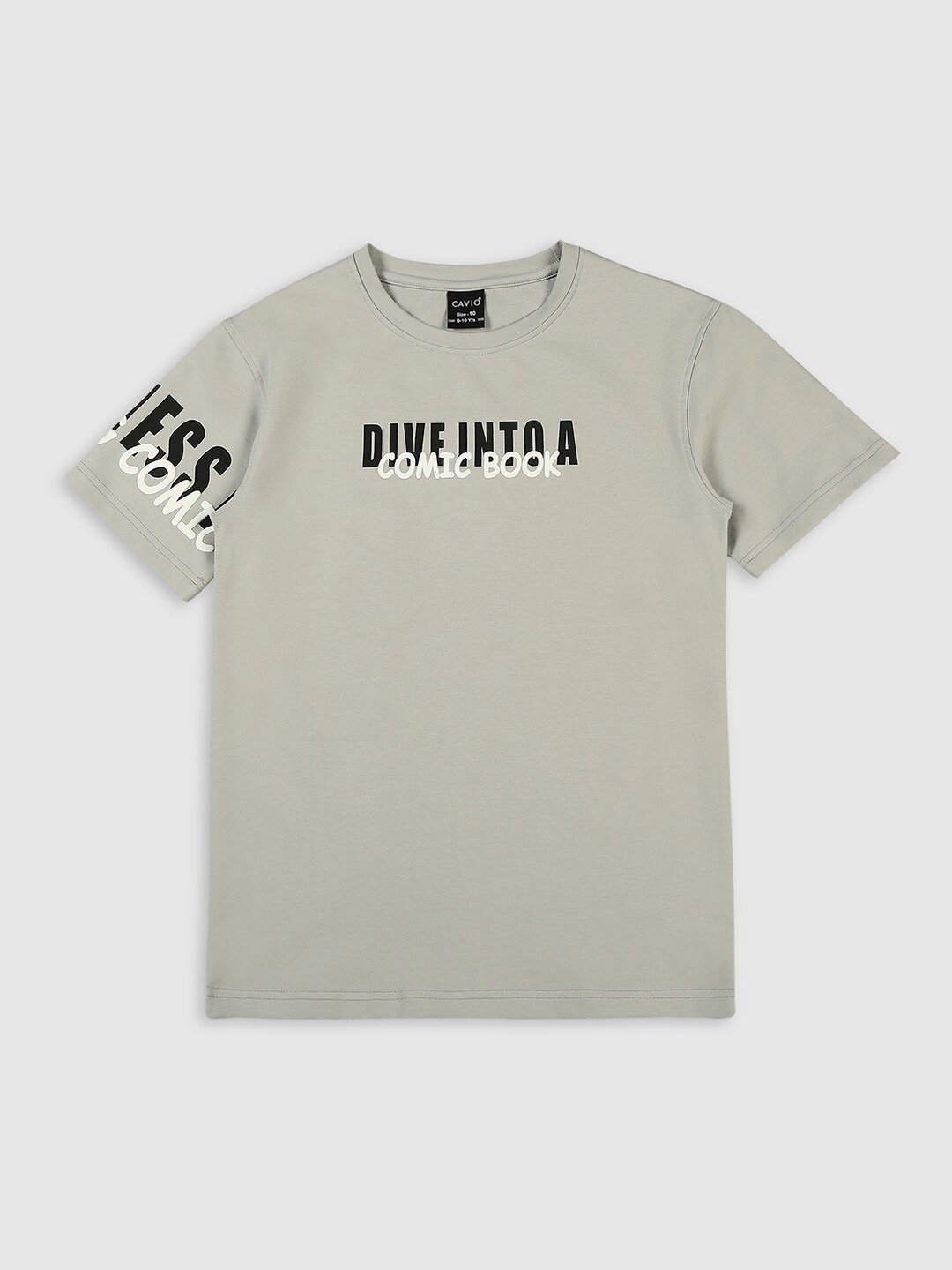 

CAVIO Boys Typography Printed Round Neck Cotton T-shirt, Grey