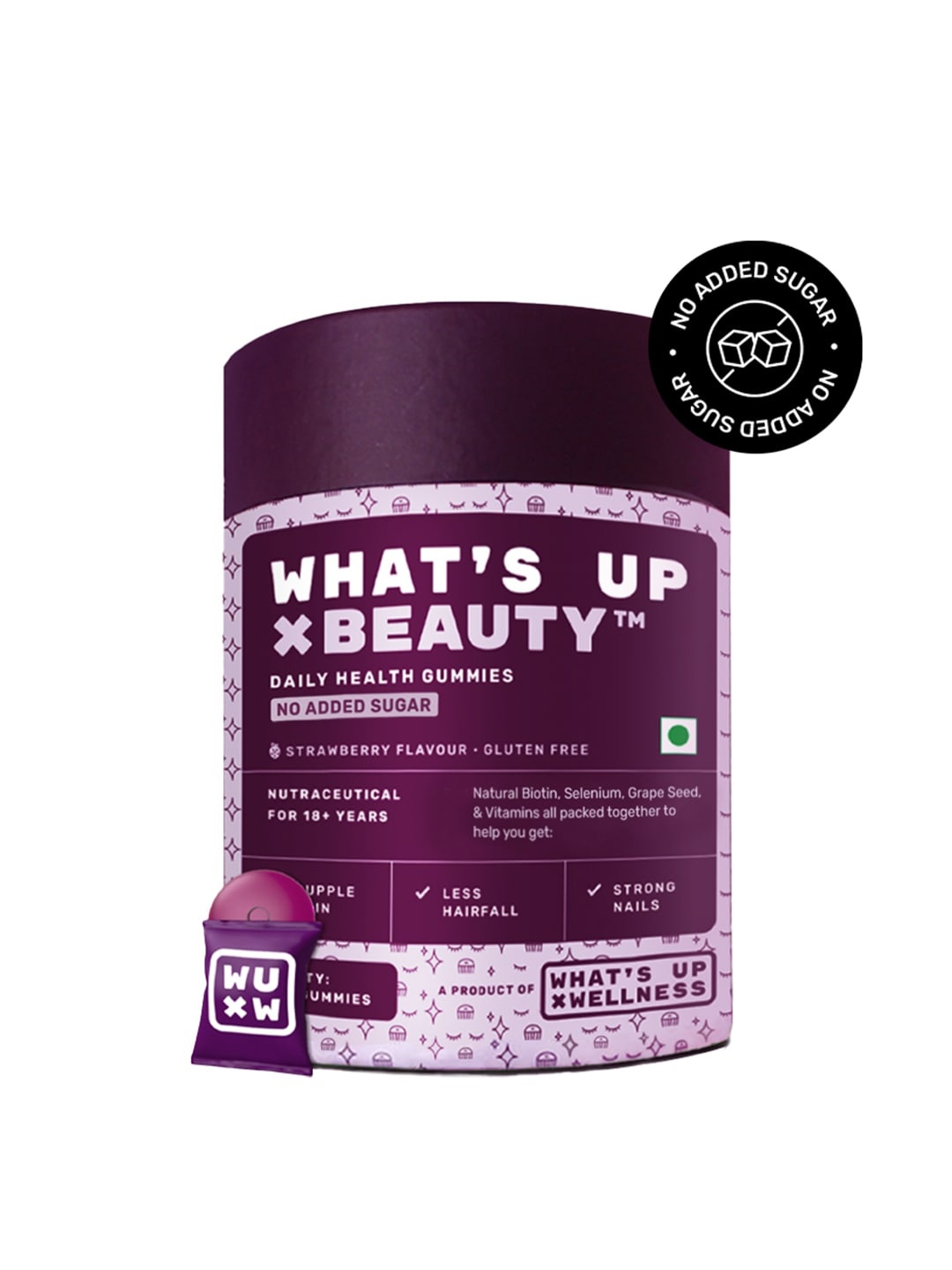 

What's Up Wellness Beauty Gummies with Natural Biotin for Hair, Skin & Nails - 30 Gummies, Purple
