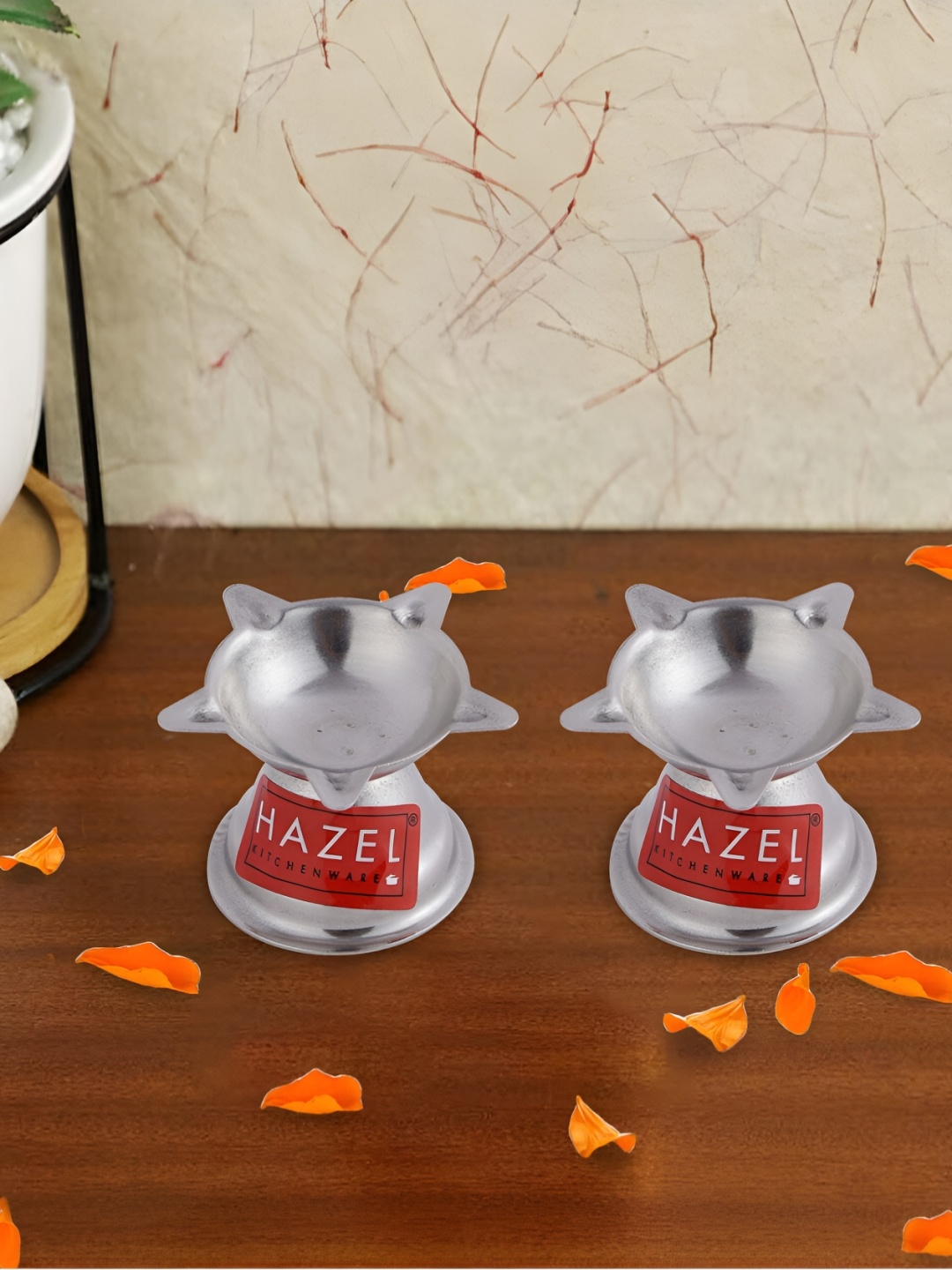 

HAZEL SilverToned 2 Pieces Stainless Steel Diyas, Silver
