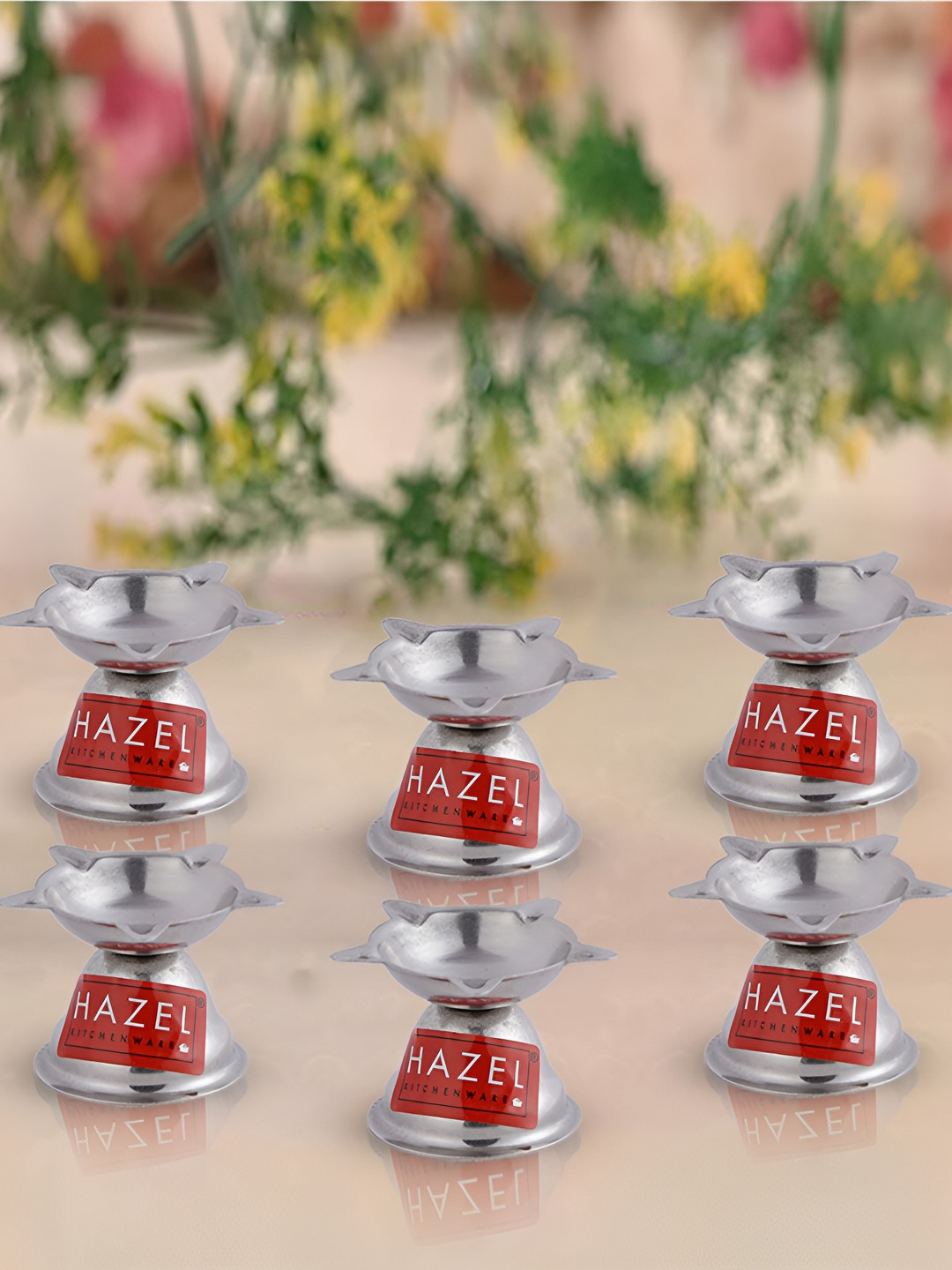 

HAZEL Panchwati 6 Pieces Stainless Steel Diyas, Silver