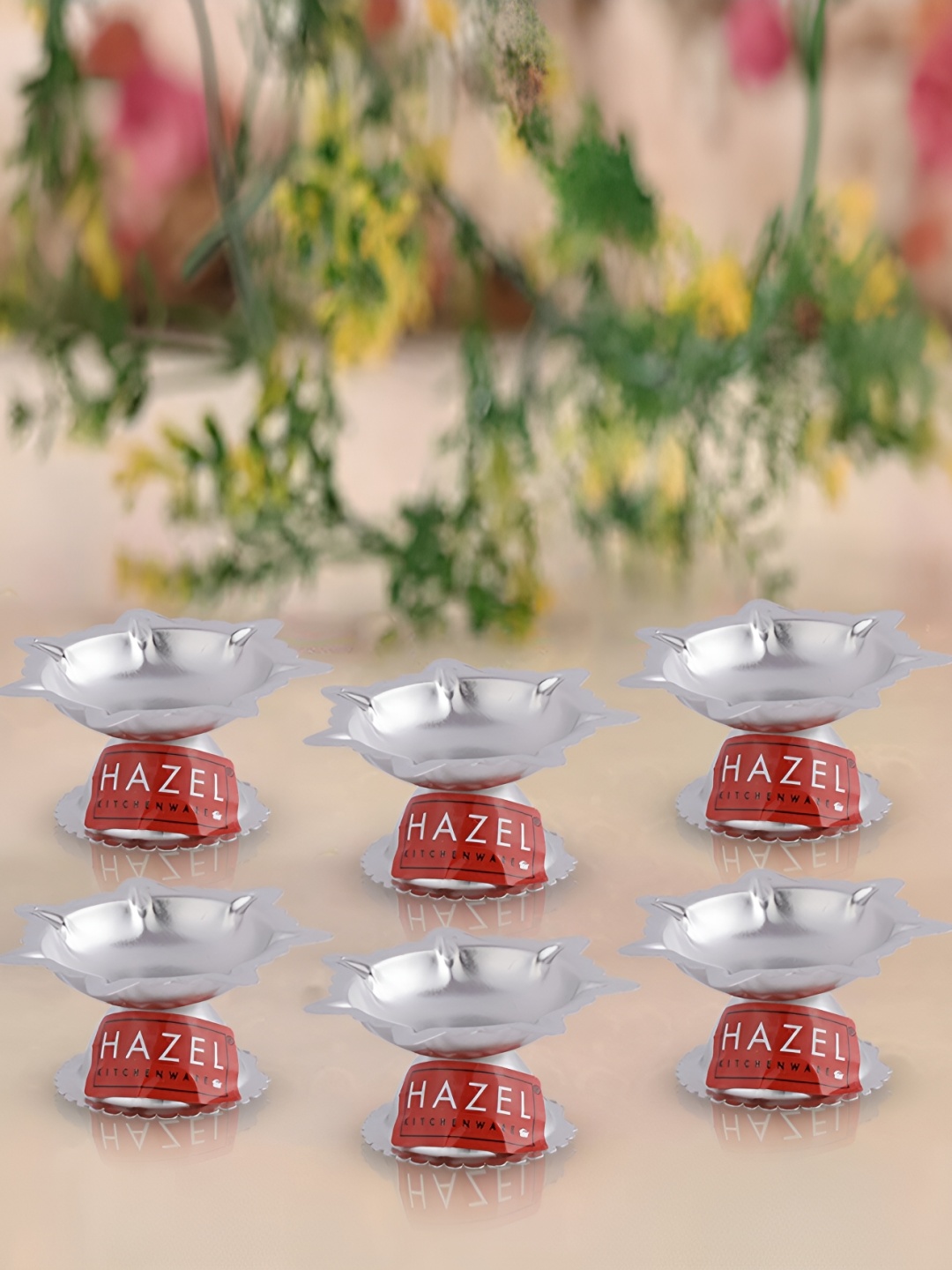 

HAZEL Saptawati SilverToned 6 Pieces Stainless Steel Diyas, Silver