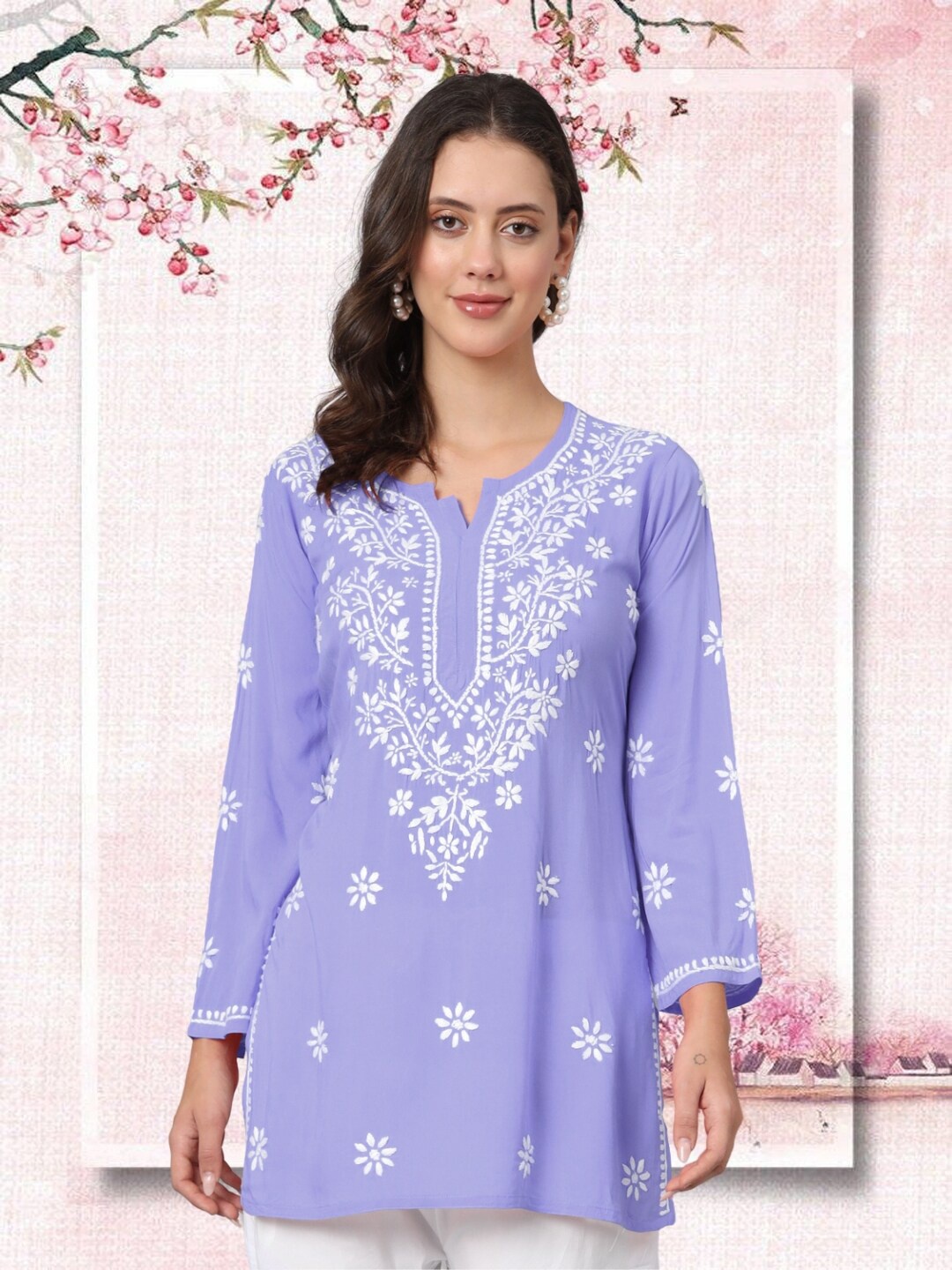 

PARAMOUNT CHIKAN Women Embroidered Lucknowi Chikankari Modal Kurti, Purple