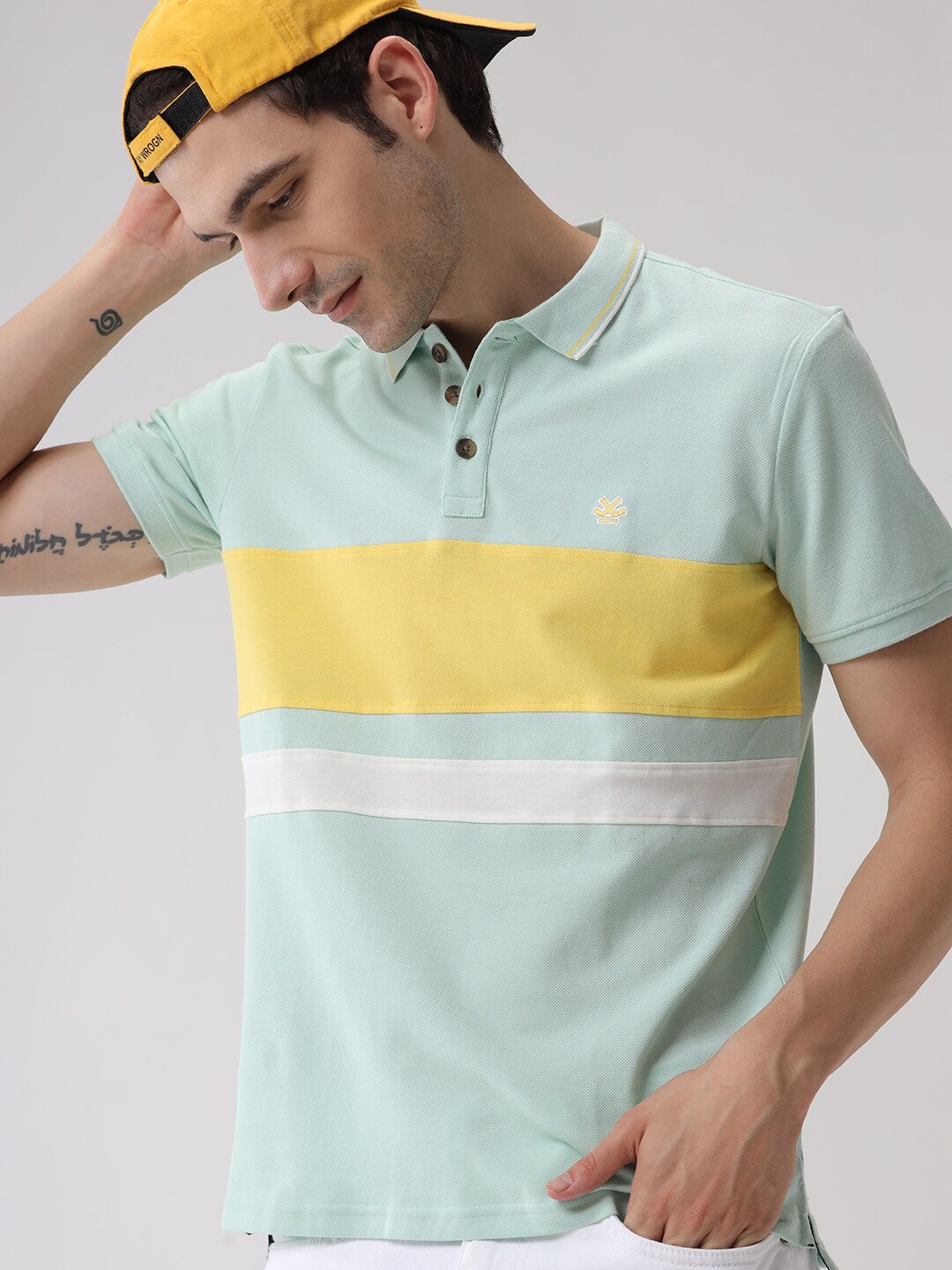 

WROGN Striped Short Sleeves Polo Collar Cotton Slim Fit T-shirt, Green