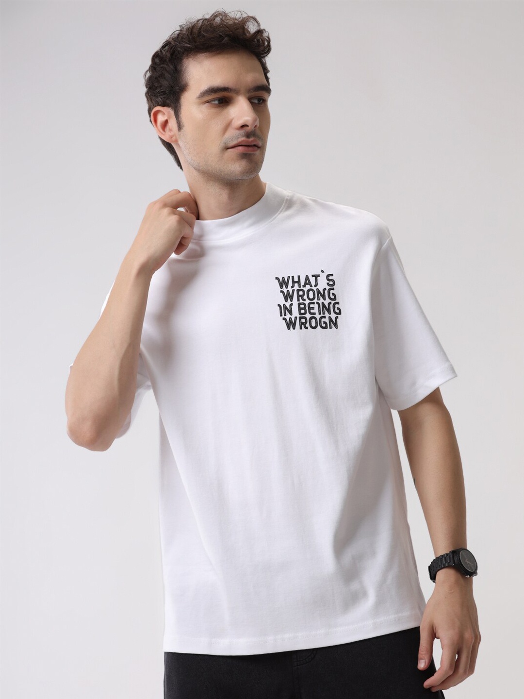

WROGN Short Sleeves Round Neck Cotton Boxy T-shirt, White