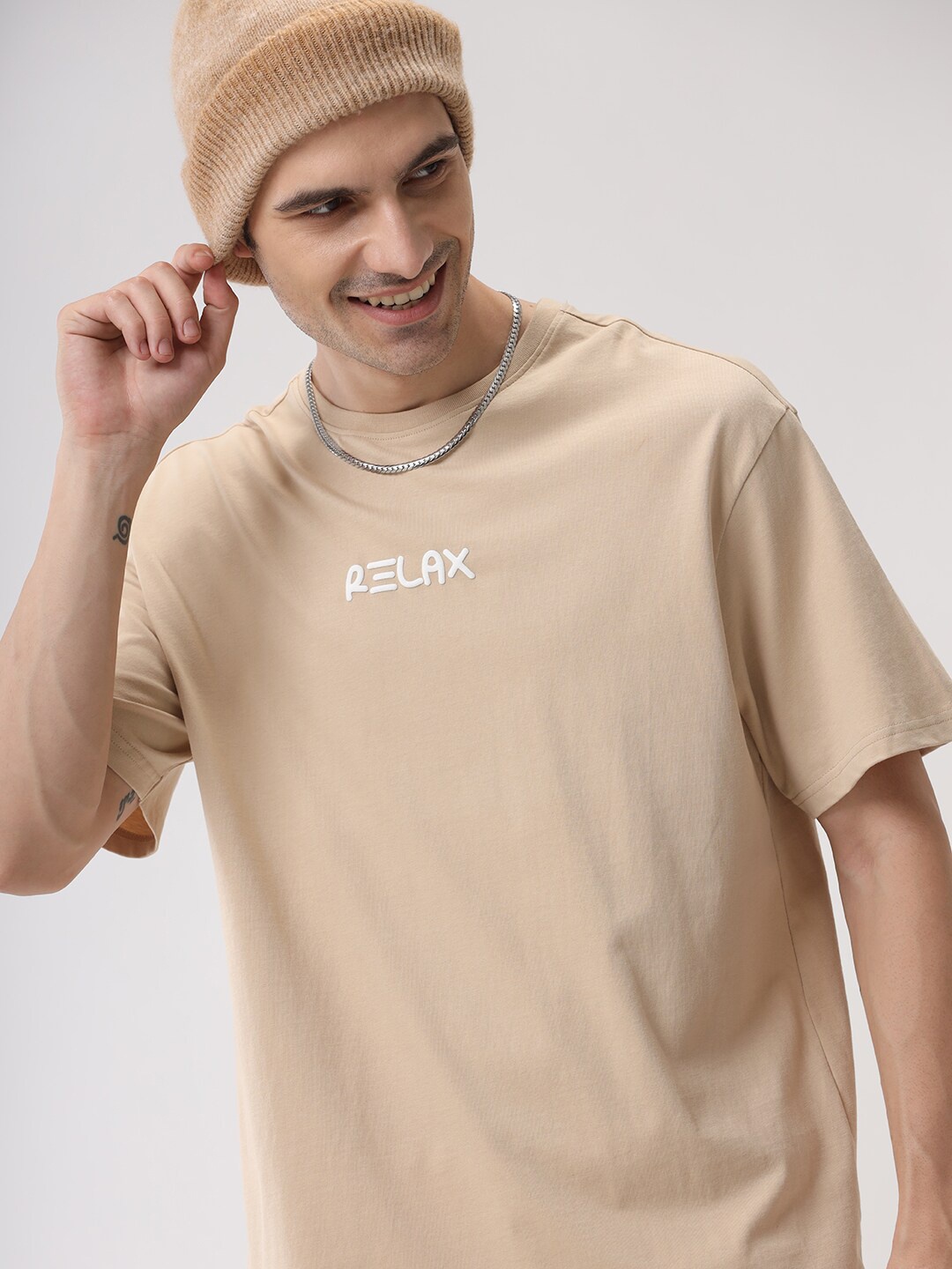 

WROGN Round Neck T-shirt, Beige