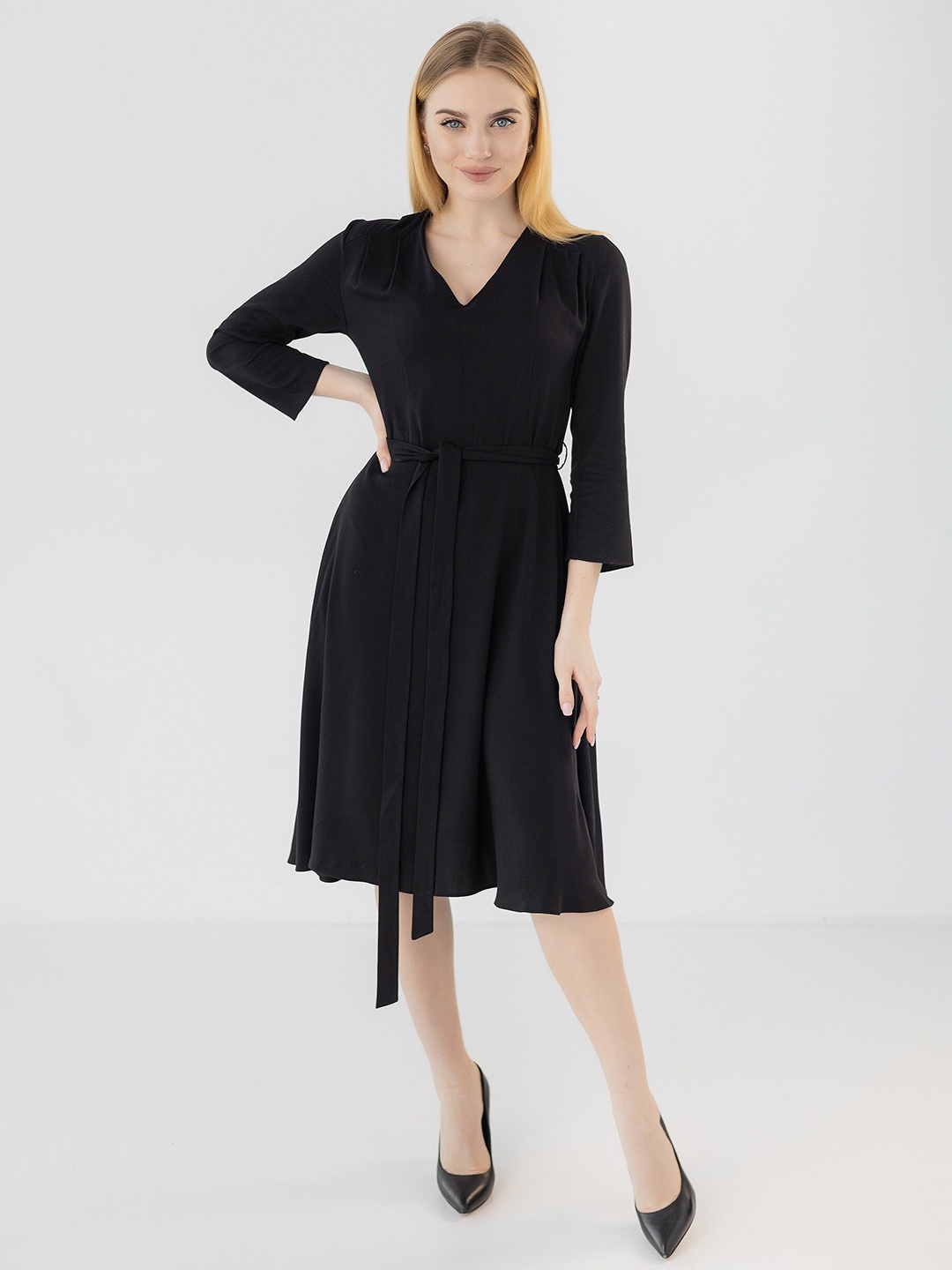 

Diyas London V-Neck Fit & Flare Dress, Black