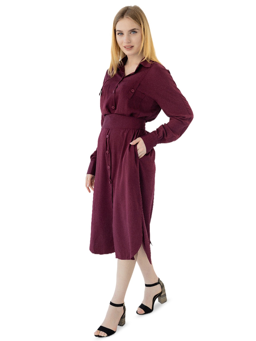 

Diyas London Shirt Collar Fit & Flare Dress, Purple