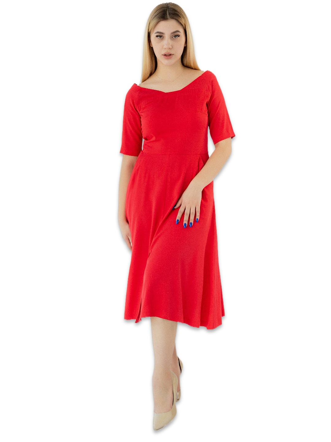 

Diyas London V-Neck Fit & Flare Dress, Red