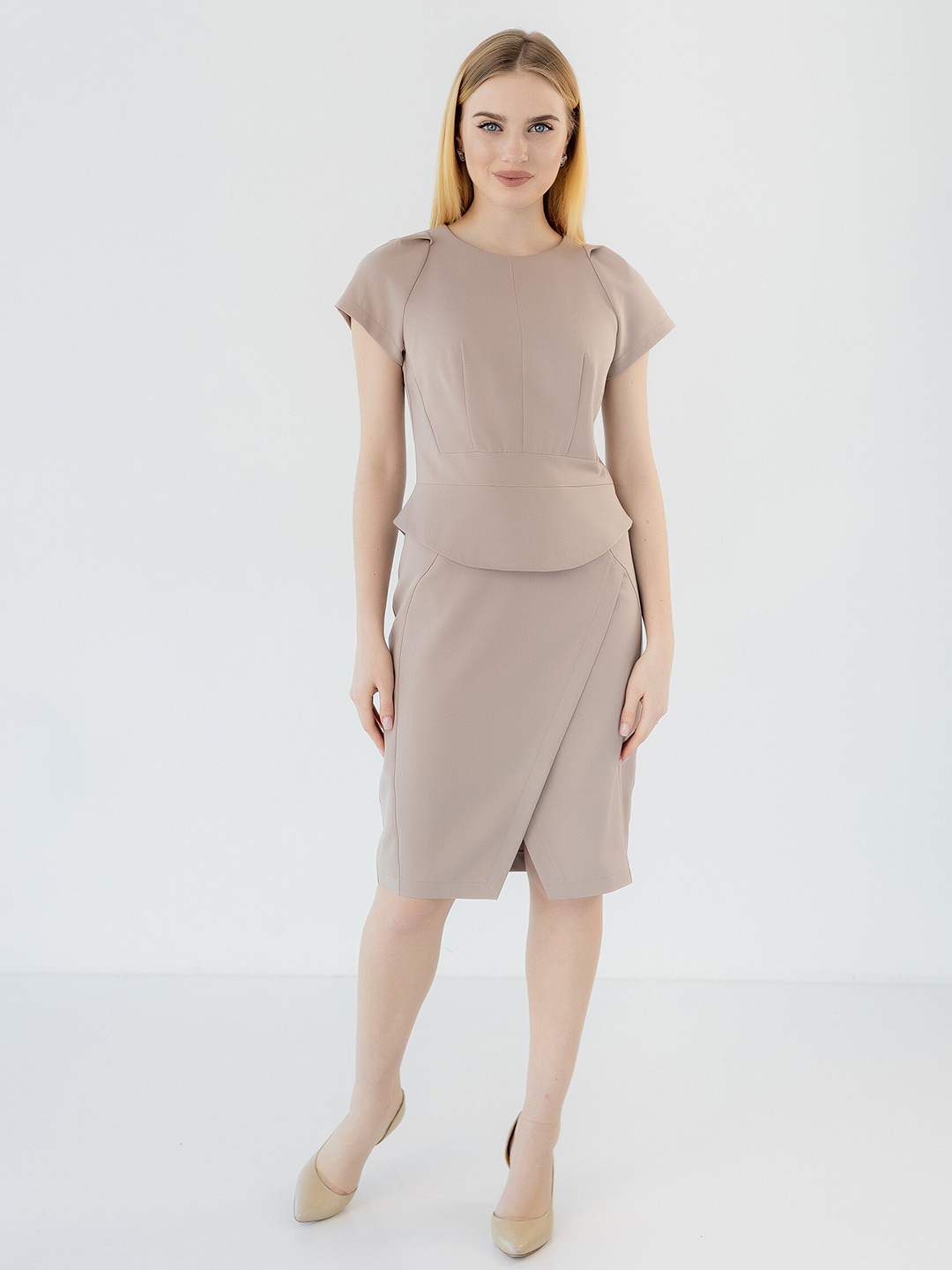 

Diyas London Round Neck Sheath Dress, Beige