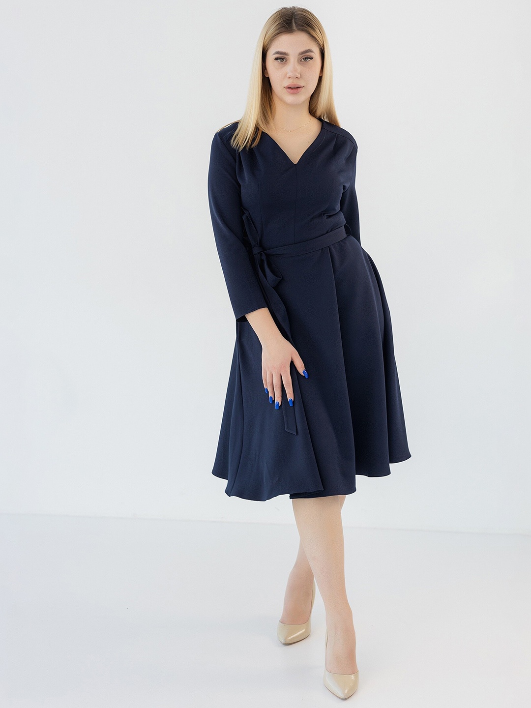 

Diyas London V-Neck Fit & Flare Dress, Blue