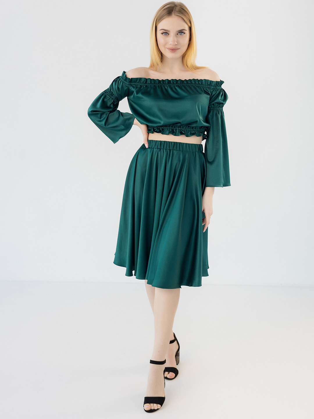 

Diyas London Off-Shoulder Fit & Flare Midi Dress, Green