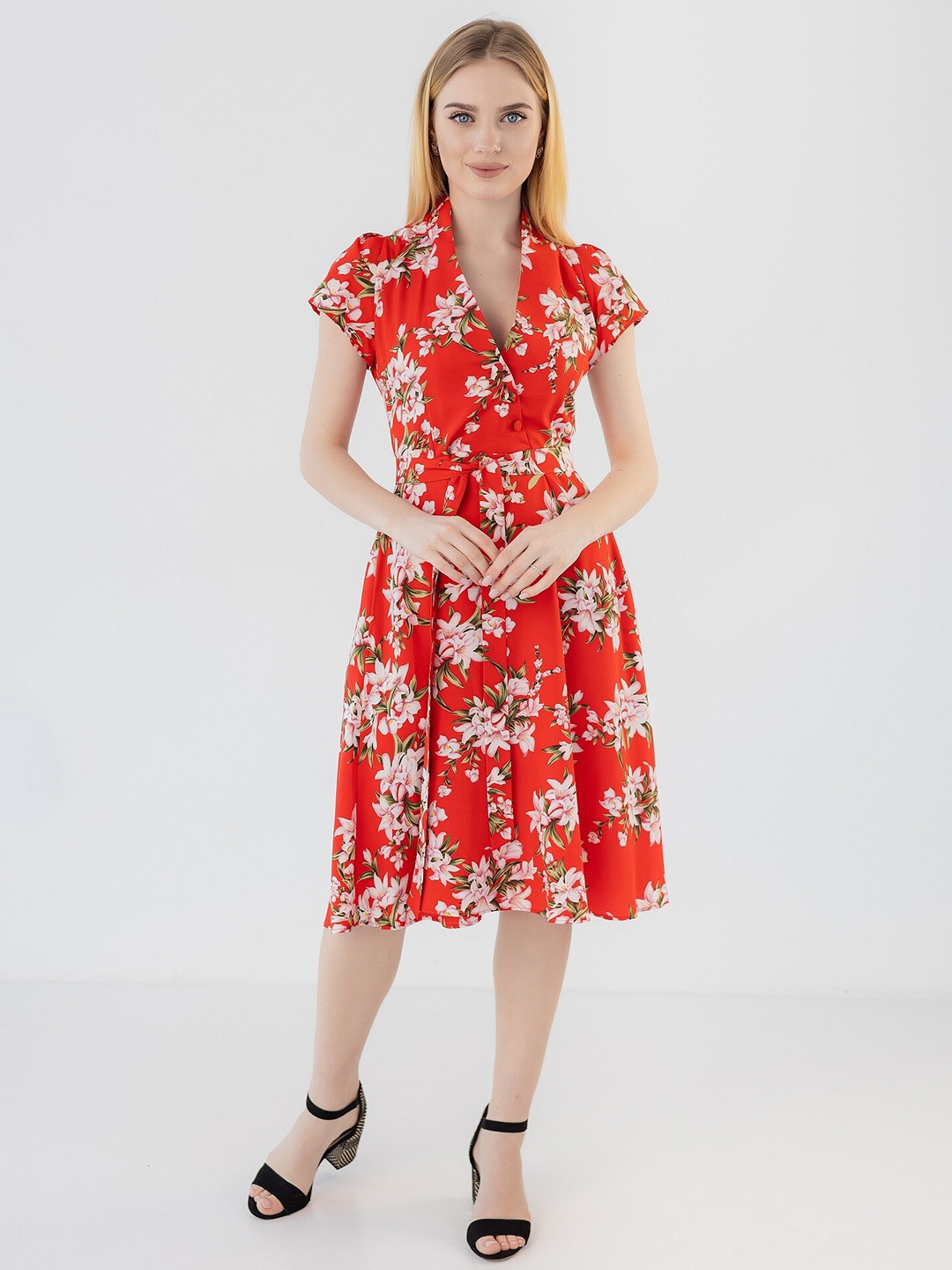 

Diyas London Floral Printed Fit & Flare Dress, Red
