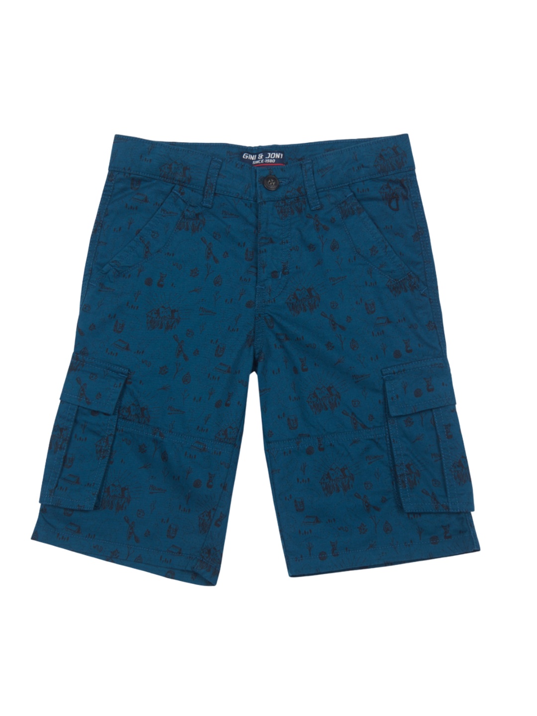 

Gini and Jony Boys Conversational Printed Cotton Cargo Shorts, Navy blue