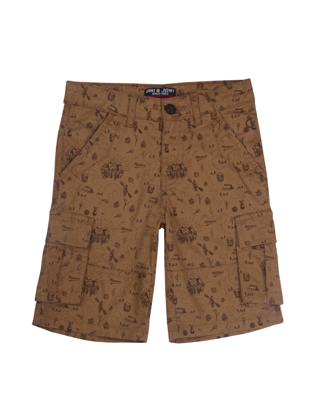 

Gini and Jony Boys Conversational Printed Cotton Cargo Shorts, Brown