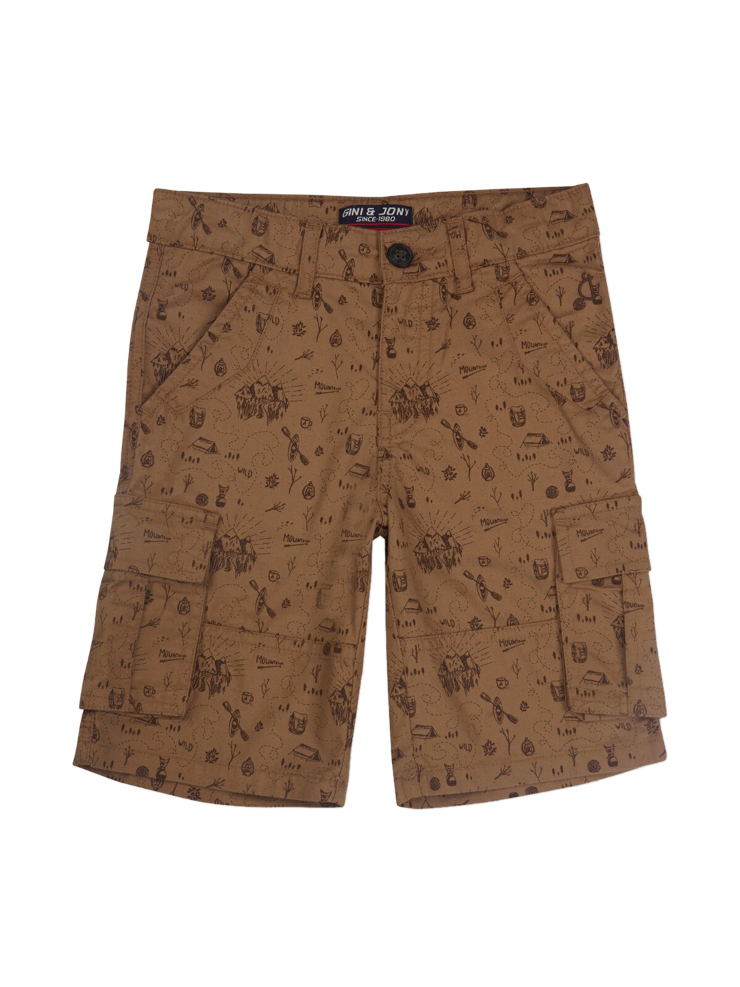 

Gini and Jony Boys Conversational Printed Cotton Cargo Shorts, Brown