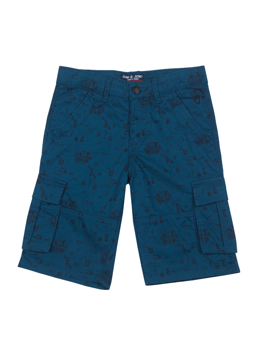 

Gini and Jony Boys Conversational Printed Cotton Cargo Shorts, Navy blue
