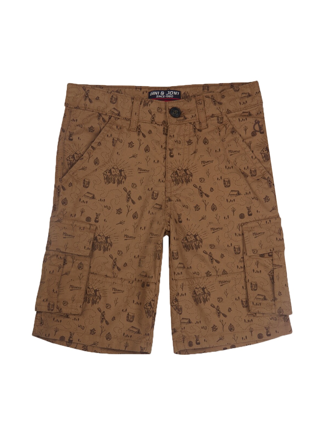 

Gini and Jony Boys Conversational Printed Cotton Cargo Shorts, Brown