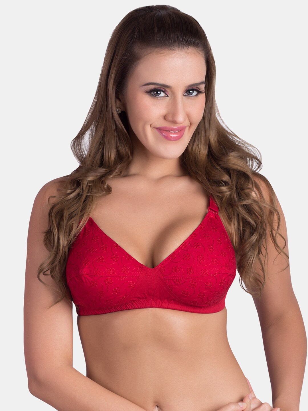 

Souminie Medium Coverage All Day Comfort Lightly Padded Cotton Minimizer Bra, Red