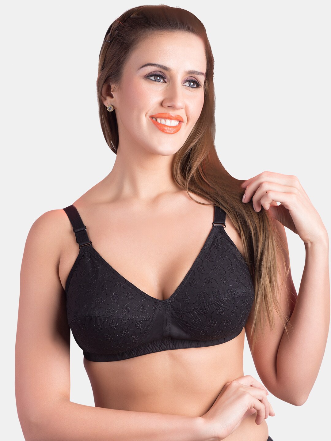 

Souminie Full Coverage All Day Comfort Lightly Padded Cotton Minimizer Bra, Black