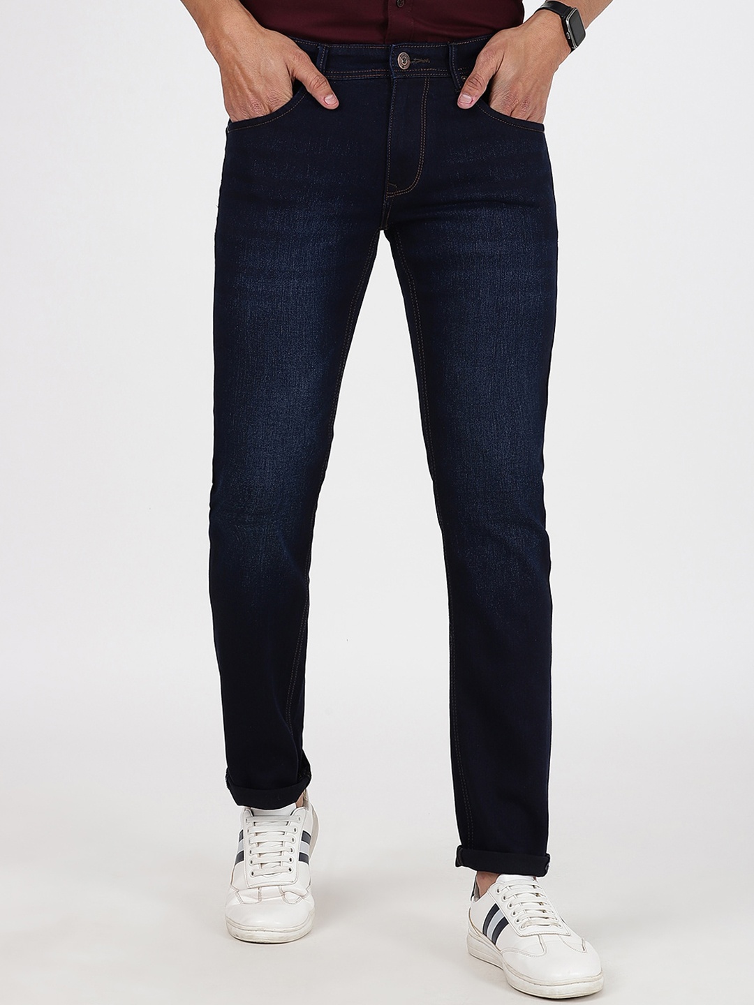

Greenfibre Men Slim Fit Light Fade Cotton Jeans, Navy blue