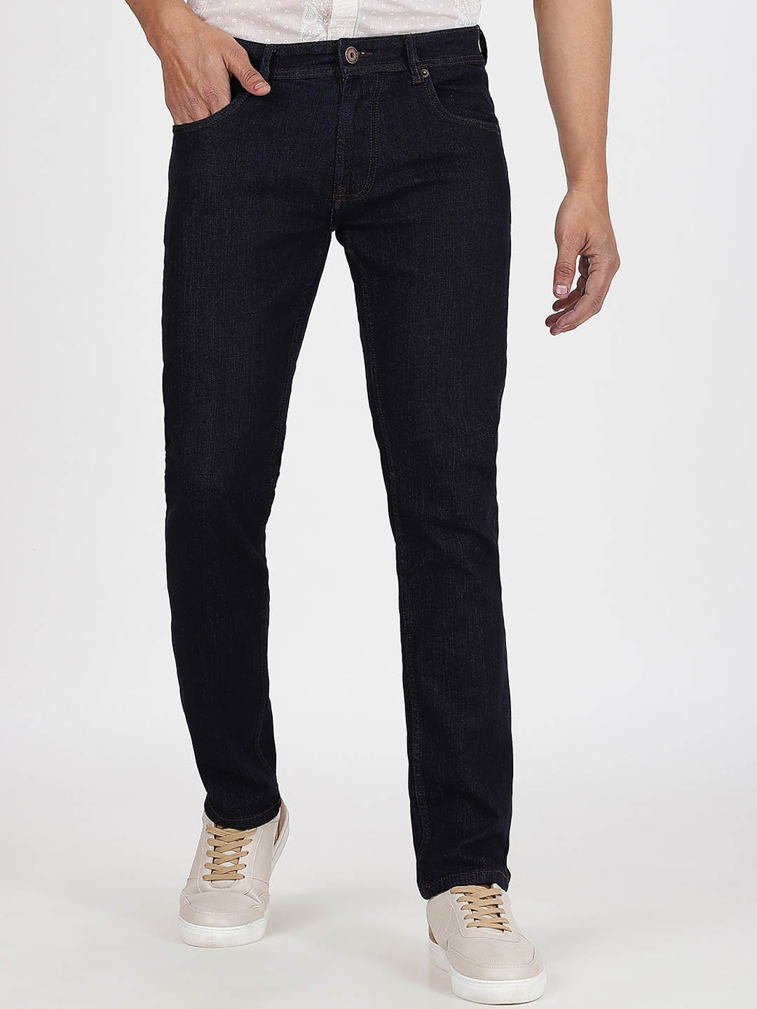 

Greenfibre Men Slim Fit Mid-Rise Clean Look Cotton Jeans, Blue
