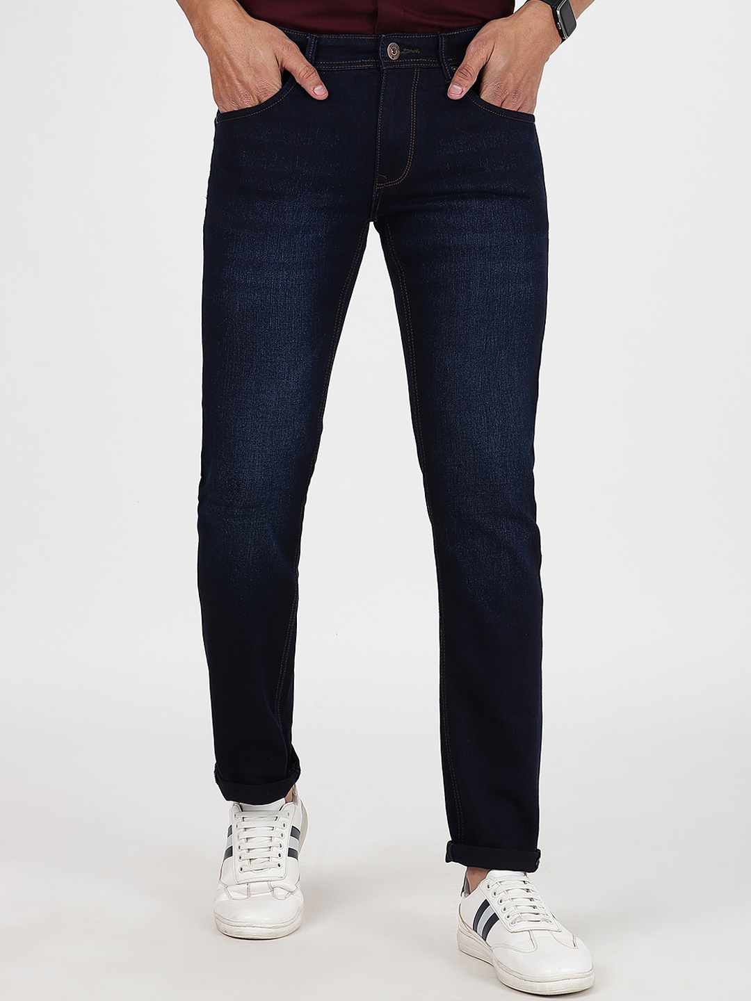 

Greenfibre Men Slim Fit Light Fade Clean Look Stretchable Jeans, Navy blue