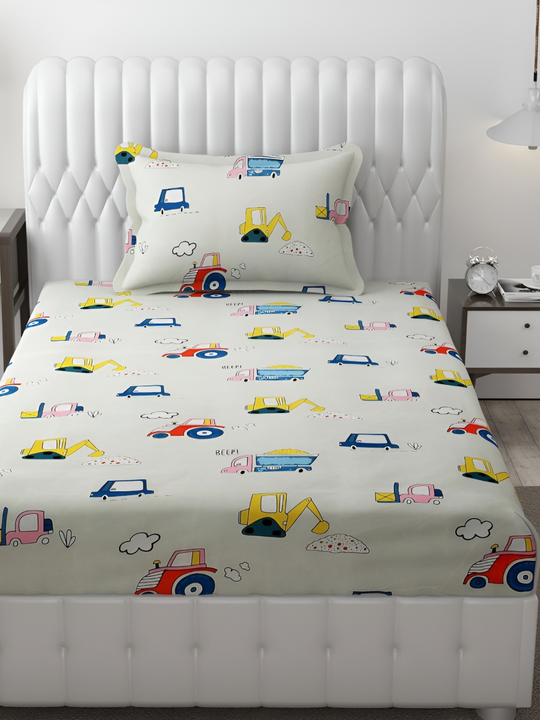 

MallowWorld Grey & Blue Printed 200TC Single Bedsheet with 1 Pillow Cover