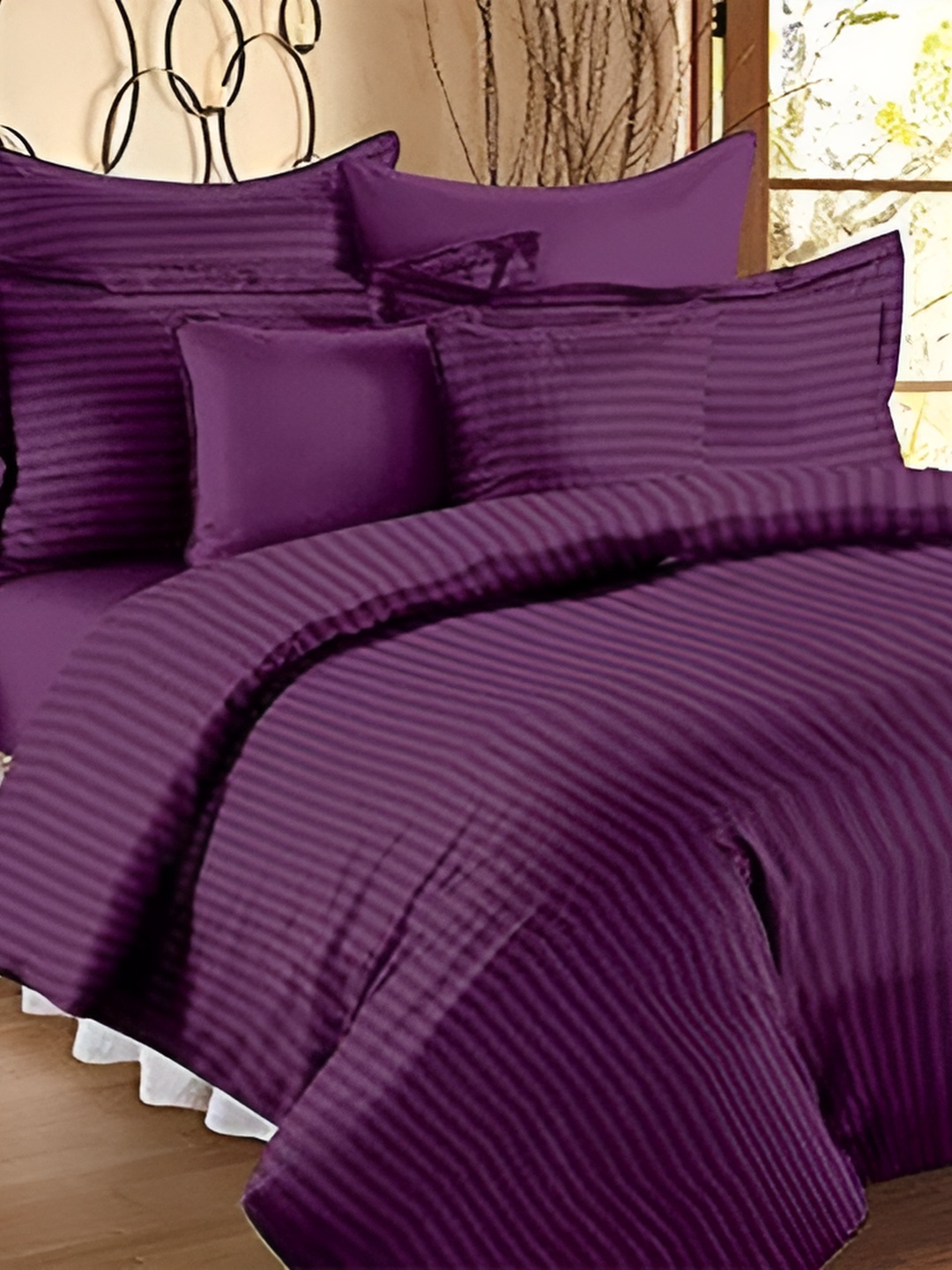 

MallowWorld Purple Striped King Size Bed Cover with 2 Pillow Covers