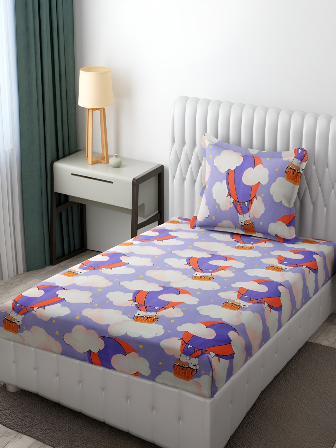 

MallowWorld Orange & Purple Printed Microfiber 200 TC Single Bedsheet With 1 Pillow Cover