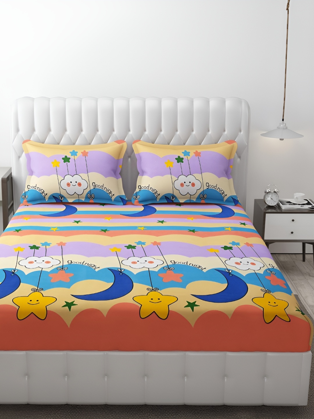 

MallowWorld 3-Pcs Yellow & Blue 200TC Bedsheet With Pillow Covers