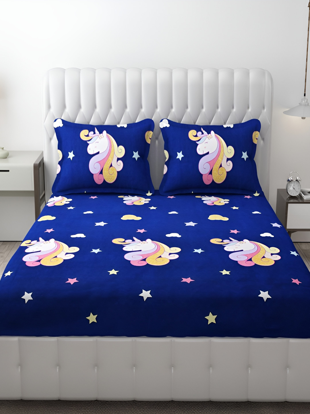

MallowWorld Blue & Pink Printed 200 TC King Bedsheet With 2 Pillow Covers