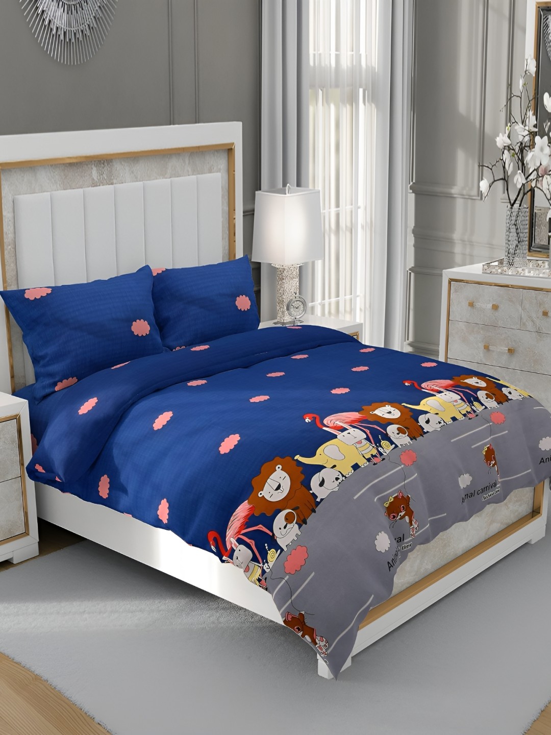 

MallowWorld 3-Pcs Blue 200TC Bedsheet With Pillow Covers