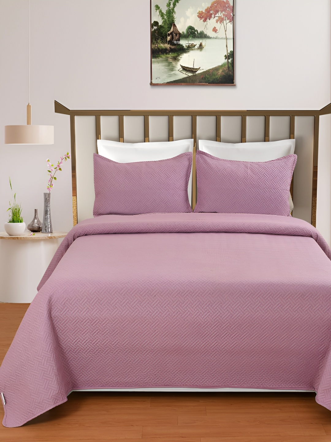 

MallowWorld Mauve 200 TC Bed Cover With 2 Pillow Covers