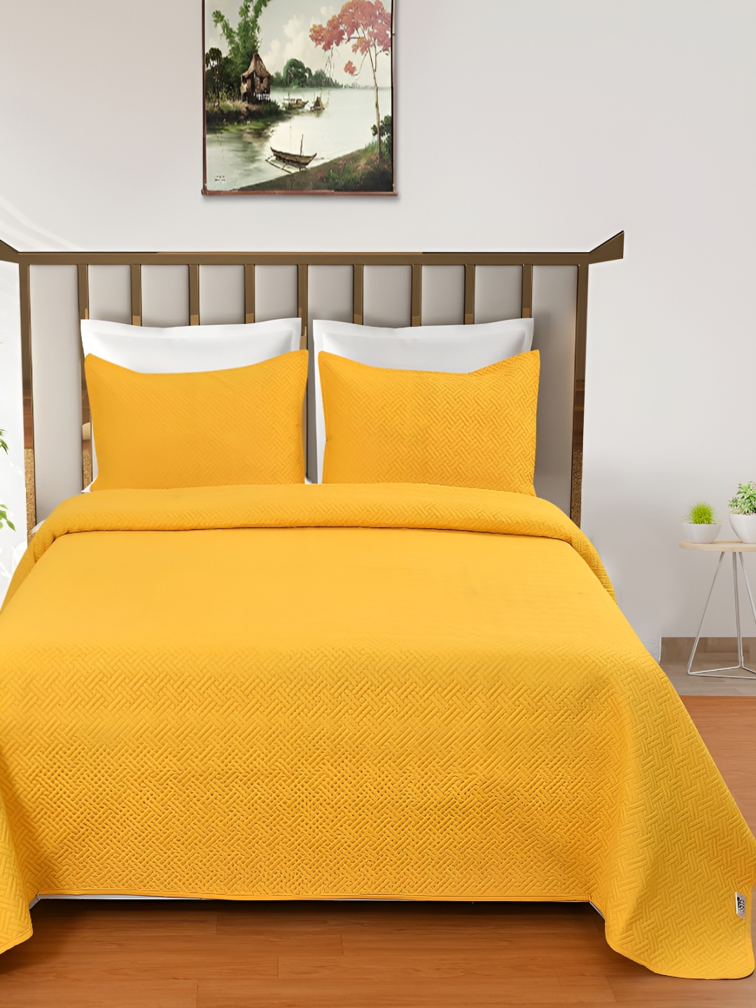 

MallowWorld Yellow 3 Pieces 200 TC Bedsheet With Pillow Covers