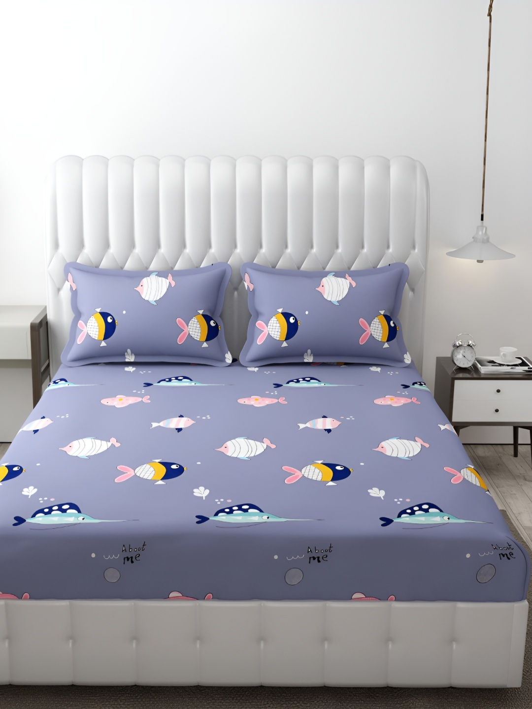 

MallowWorld Black & Blue Cartoon Printed 200TC Cotton King Size Bed Cover