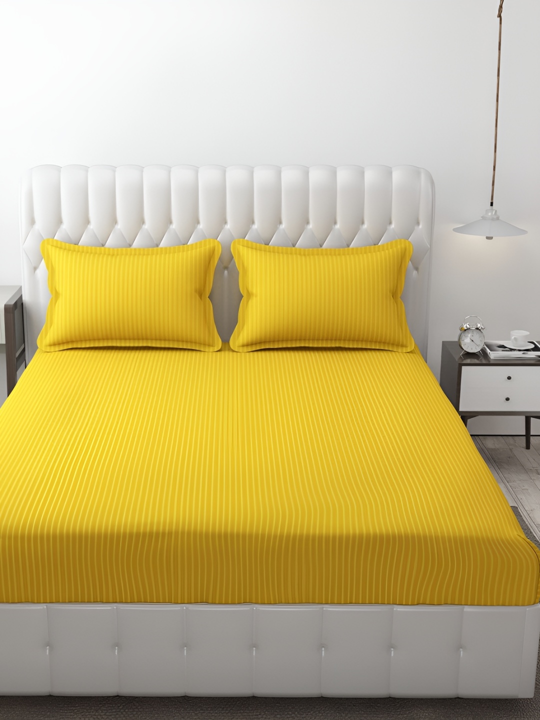 

MallowWorld Yellow 200 TC Fitted Bedsheet With 2 Pillow Covers