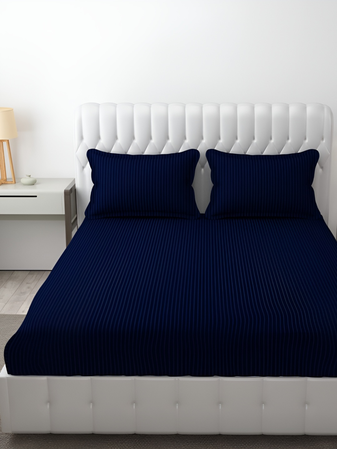 

MallowWorld 3-Pcs Navy Blue 200TC Bedsheet With Pillow Covers