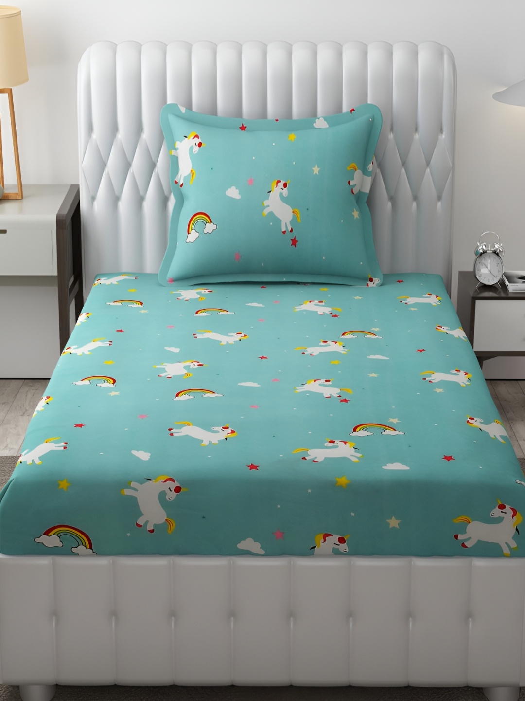 

MallowWorld Green & White Printed Microfiber 200 TC Single Bedsheet With 1 Pillow Cover