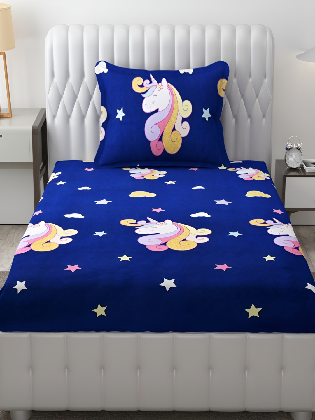 

MallowWorld Blue & Pink Printed 200 TC Single Bedsheet With 1 Pillow Cover