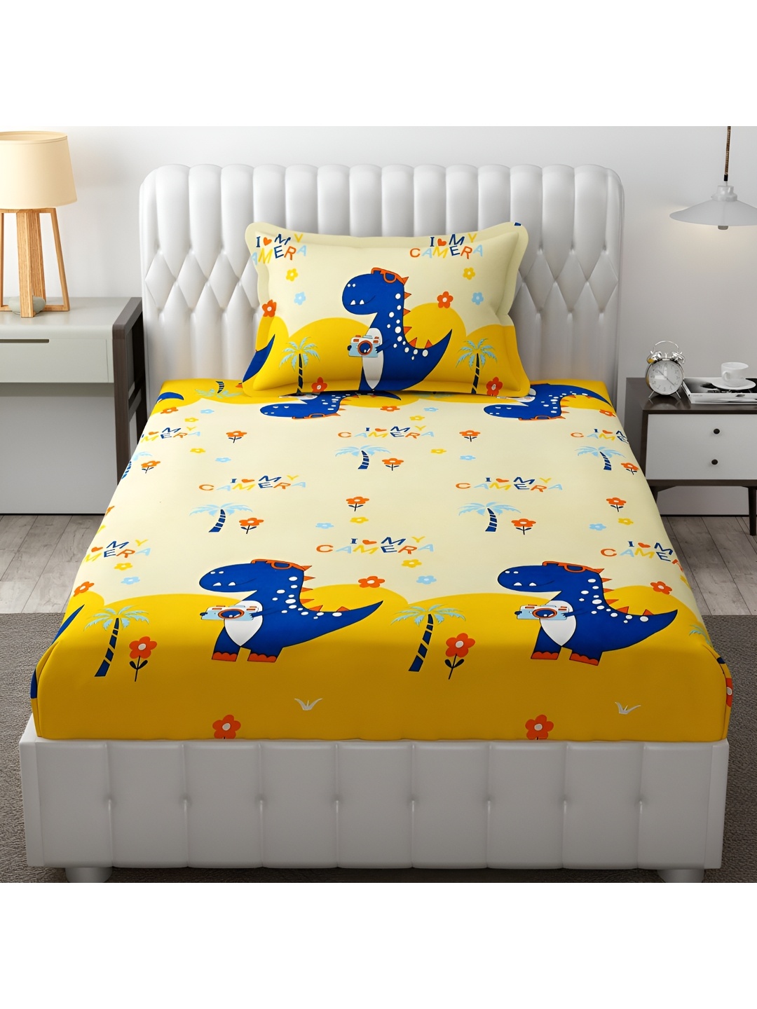 

MallowWorld Yellow & Blue Printed 200 TC Sing Bedsheet With 1 Pillow Cover