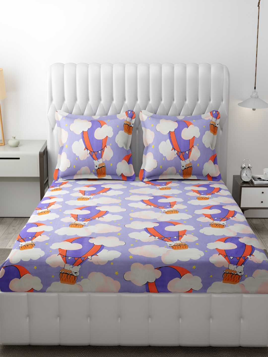 

MallowWorld Orange & Lavender Printed 200 TC Queen Bedsheet with 2 Pillow Covers