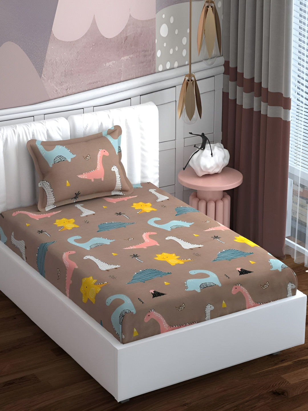 

MallowWorld Brown Abstract 200 TC Single Bedsheet With Pillow Cover
