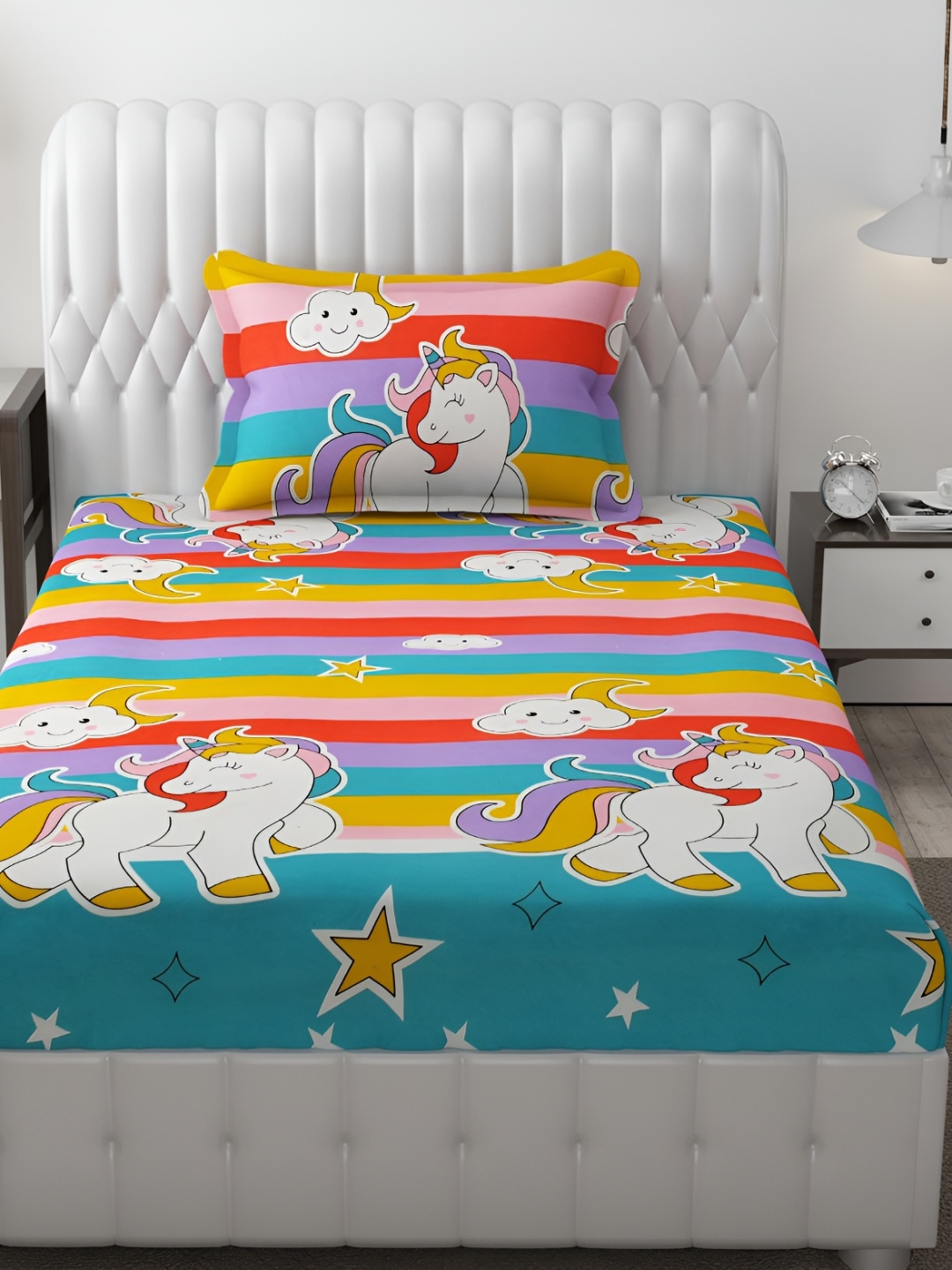 

MallowWorld Pink & Green Printed 200 TC Single Bedsheet With 1 Pillow Cover