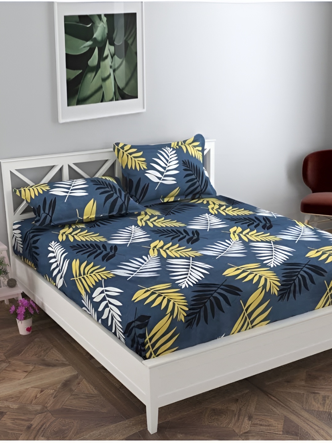 

MallowWorld Yellow Ethnic Motifs Printed 200TC Fitted Cotton Bedsheet & 2 Pillow Covers