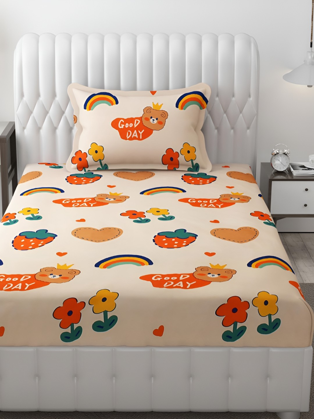 

MallowWorld Orange & Green Printed Microfiber 200 TC Single Bedsheet With 1 Pillow Cover