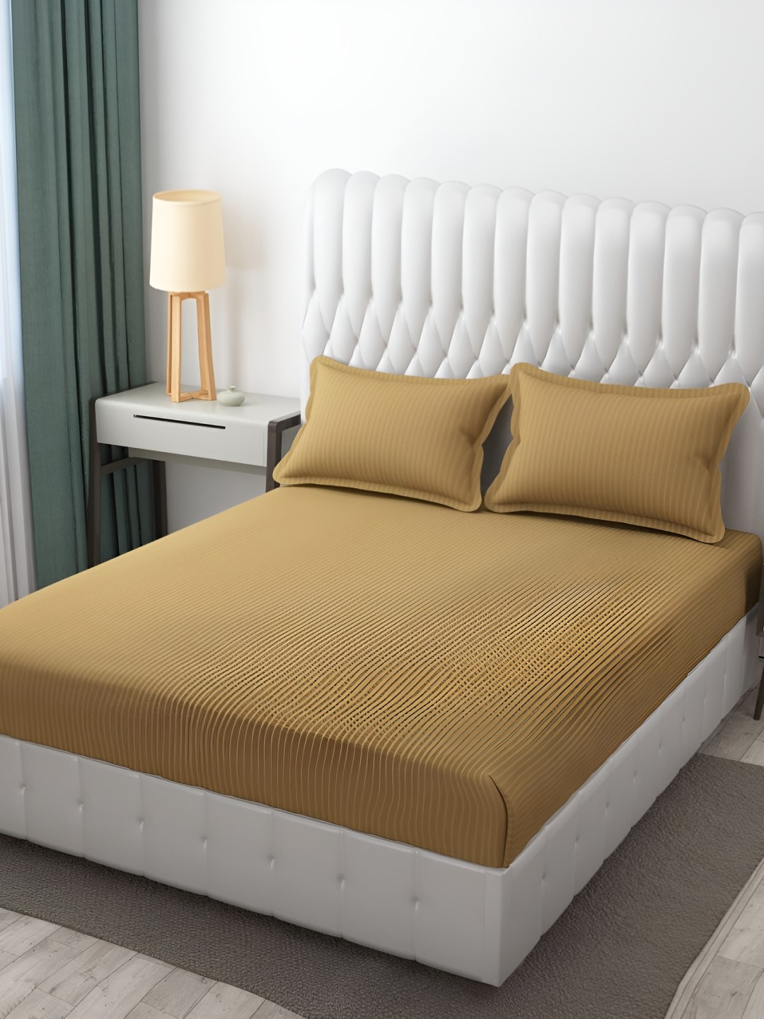 

MallowWorld Brown Striped 200 TC Fitted Bedsheet With 2 Pillow Covers